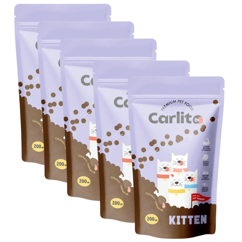 Carlito Kitten Dry Food - Nutritious Start for Growing Kittens | 5 X 200 Grams Pouch Bundle 