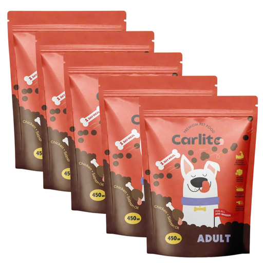 Carlito Adult Dog Dry Food - Complete & Balanced for All Breeds | 5 X 450 Grams Pouch Bundle 
