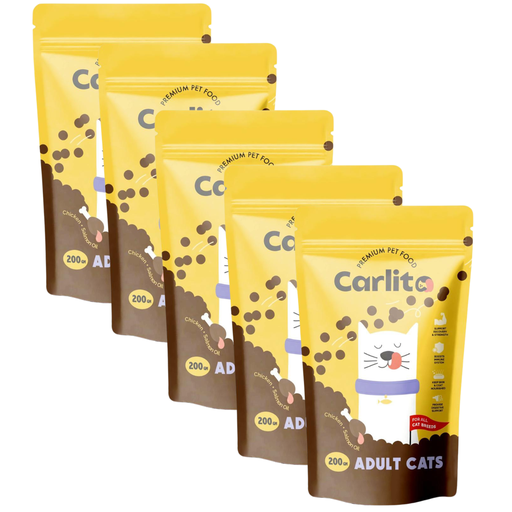 Carlito Adult Cat Dry Food - Balanced Nutrition for All Breeds | 5 X 200 Grams Pouch Bundle 